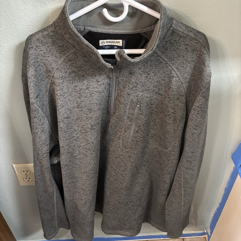 Magellan Classic Fit Men's Long sleeve Pullover‎ Qtr Zipper 3xl Zip Pocket Grey